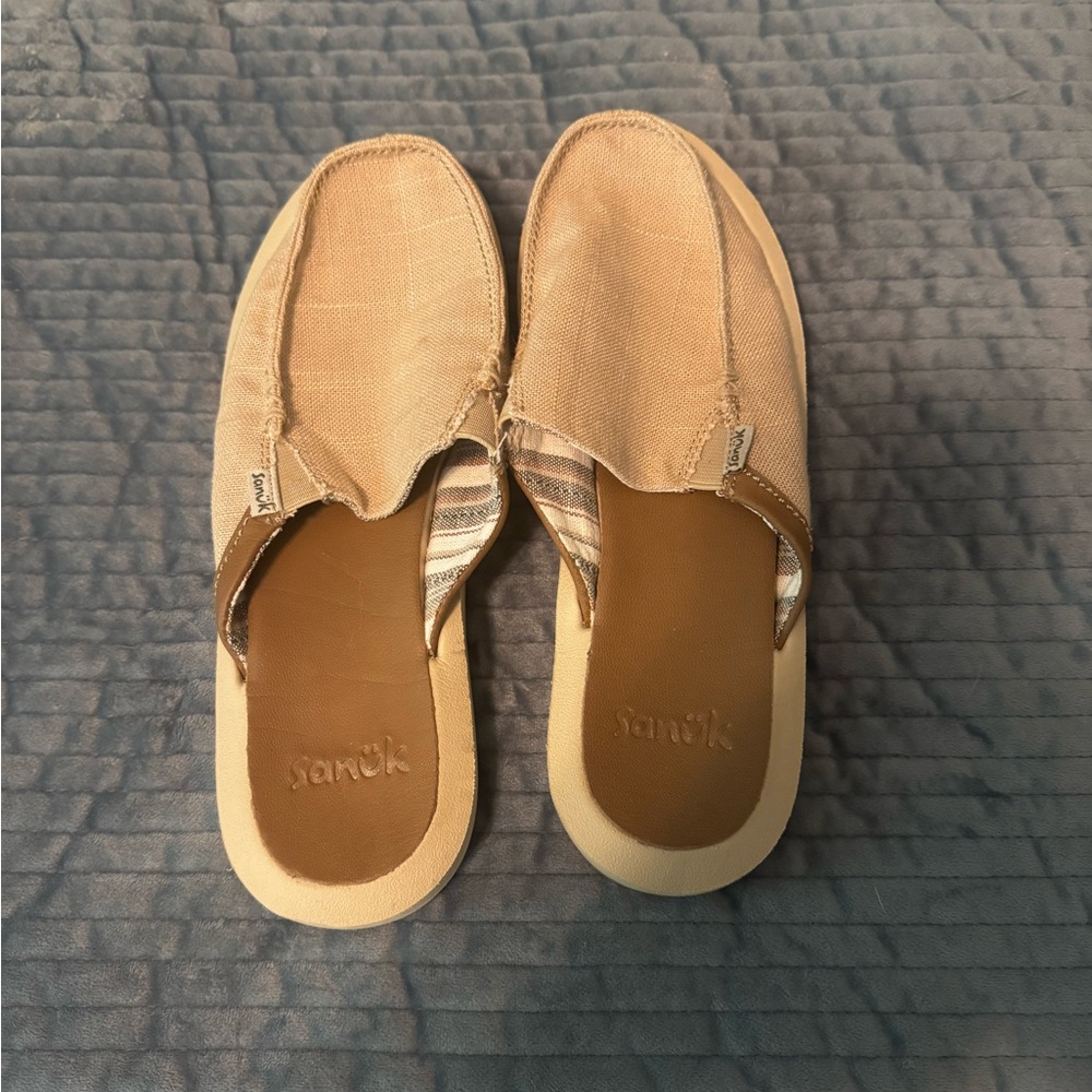 Sanuk Women Beige Slip-On Loafers